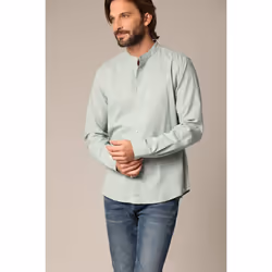 Chemise unie en lin avec col mao et manches longues SMITHY
