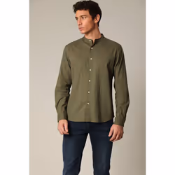 Chemise unie en lin avec col mao et manches longues SMITHY