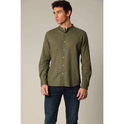 Chemise unie en lin avec col mao et manches longues SMITHY