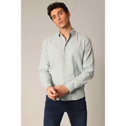 Chemise jacquard en lin à rayures fines et manches longues MYERS