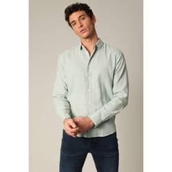 Chemise jacquard en lin à rayures fines et manches longues MYERS