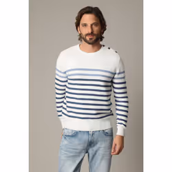 Pull en coton à manches longues avec rayures placées et bouton sur l'épaule CONWAY