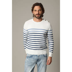 Pull en coton à manches longues avec rayures placées et bouton sur l'épaule CONWAY
