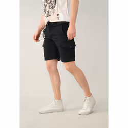 Short bermuda noir 'esprit cargo' avec mousqueton et poches multiples CEMI