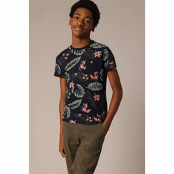 T-shirt garçon à col rond avec imprimé tropical sur le devant NUBIE