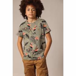 T-shirt garçon à col rond avec imprimé tropical sur le devant NUBIE