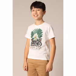 T-shirt garçon à col rond avec imprimé original sur le devant AVENTURA
