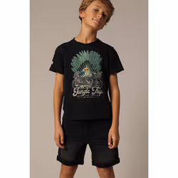 T-shirt garçon à col rond avec imprimé original sur le devant AVENTURA