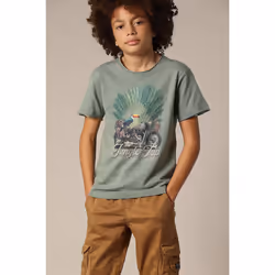 T-shirt garçon à col rond avec imprimé original sur le devant AVENTURA