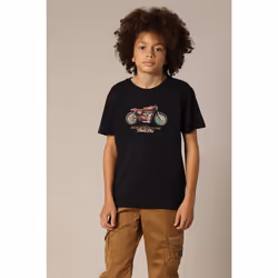 T-shirt garçon col rond avec imprimé moto vintage sur le devant GASOLINE