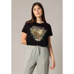 T-shirt femme 100% coton à manches courtes et au col rond avec motif imprimé TROPICS