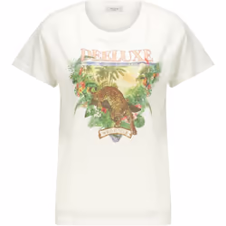 T-shirt femme 100% coton à manches courtes et au col rond avec motif imprimé TROPICS