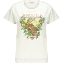 T-shirt femme 100% coton à manches courtes et au col rond avec motif imprimé TROPICS