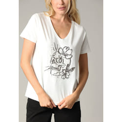 T-shirt femme motif rock à manches courtes et au col V en coton SELLAH