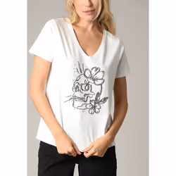T-shirt femme motif rock à manches courtes et au col V en coton SELLAH