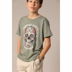 T-shirt garçon à col rond avec imprimé calavera sur le devant CRANEO