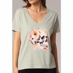 T-shirt femme exotique à manches courtes et au col V à 100% coton TROPISKULL