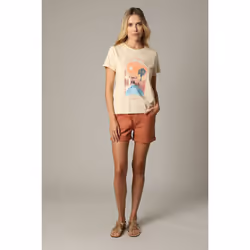 T-shirt classique col rond et manches courtes au style ethnique avec motif 100% coton RIAD