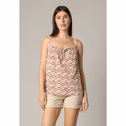 Top femme col rond avec motifs ethniques et cordons ajustables LAELIA