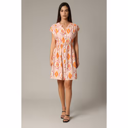 Robe mi-longue avec motif ethnique et manches chauve-souris en viscose AELINE
