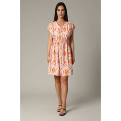 Robe mi-longue avec motif ethnique et manches chauve-souris en viscose AELINE