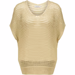 Pull ample en viscose tout en crochet lurex beige LUZIA