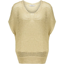 Pull ample en viscose tout en crochet lurex beige LUZIA