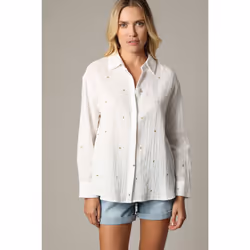 Chemise romantique en gaze de coton avec broderies cœur KENDA