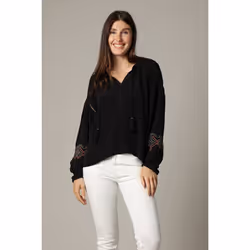 Blouse ample avec tissu gaufré, manches bouffantes et application brodée AMRIT