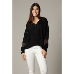 Blouse ample avec tissu gaufré, manches bouffantes et application brodée AMRIT