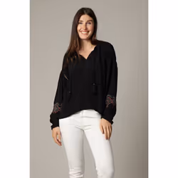 Blouse ample avec tissu gaufré, manches bouffantes et application brodée AMRIT