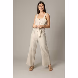 Combinaison pantalon femme en lin à rayures avec fermeture boutonnée sur le devant AYLA