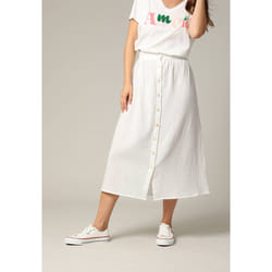 Jupe midi en gaze de coton jaune avec boutons TINLEY