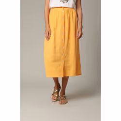 Jupe midi en gaze de coton jaune avec boutons TINLEY