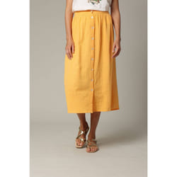 Jupe midi en gaze de coton jaune avec boutons TINLEY