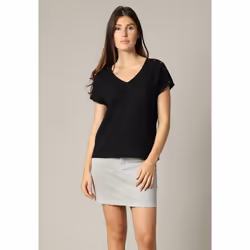 T-shirt texturé à col V avec manches ornées de boutons KAMILI