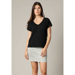 T-shirt texturé à col V avec manches ornées de boutons KAMILI