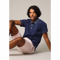 Polo en coton avec col boutonné et manches fantaisie PEPITO