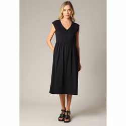 Robe longueur midi à manches courtes avec col V et taille froncée AYNA