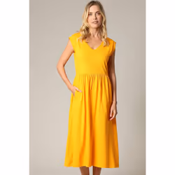 Robe longueur midi à manches courtes avec col V et taille froncée AYNA