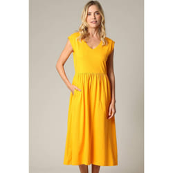 Robe longueur midi à manches courtes avec col V et taille froncée AYNA
