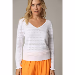 Pull en maille ajourée avec col V et détail ondulé sur les manches JUNA