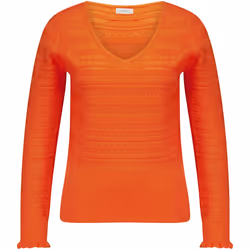 Pull en maille ajourée avec col V et détail ondulé sur les manches JUNA