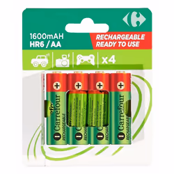 Carrefour 3616473157911, Batterie rechargeable, AA, 1,5 V, 4 pièce(s), 1600 mAh, Multicolore