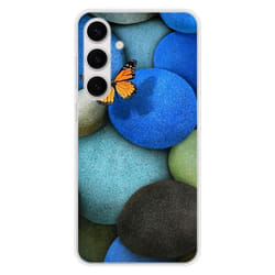 Coque en silicone - Compatible Samsung Galaxy S24 FE - design papillon galet bleu