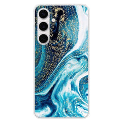 Coque en silicone - Compatible Samsung Galaxy S24 FE - design marbre bleu paillete
