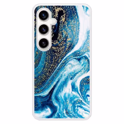 Coque en silicone renforcé imprimée compatible Samsung Galaxy S23 FE Marbre Bleu Pailleté