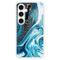 Coque en silicone renforcé imprimée compatible Samsung Galaxy S23 FE Marbre Bleu Pailleté