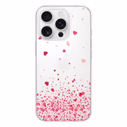 Coque en silicone - Compatible Apple iPhone 16 Pro - design confettis de coeurs rose
