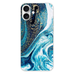 Coque en silicone - Compatible Apple iPhone 16 Plus - design marbre bleu paillete